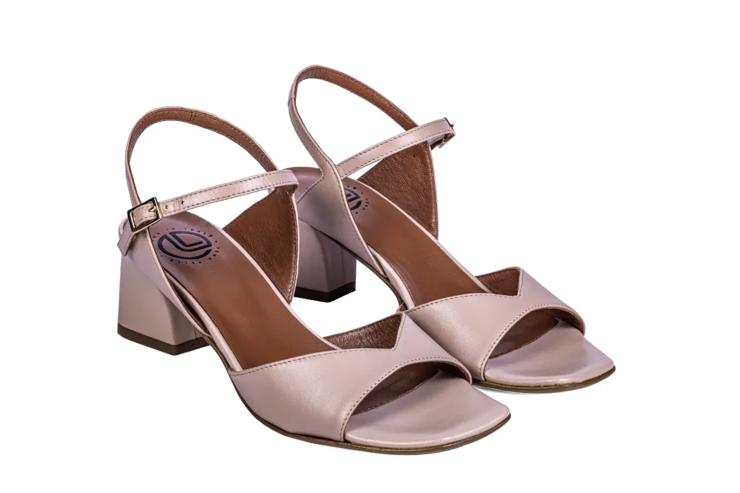 Elegant women's leather sandals, nappa, blush color, medium heel, 50 mm