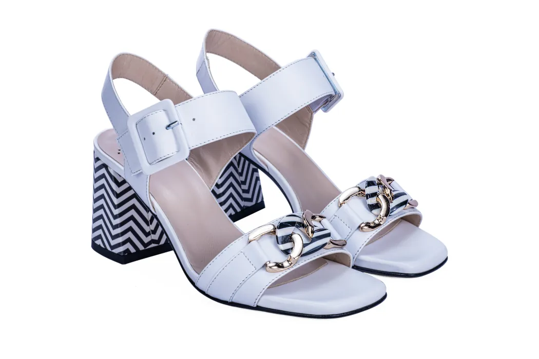 Elegant women's leather sandals, white color, in nappa, high heel, 70 mm