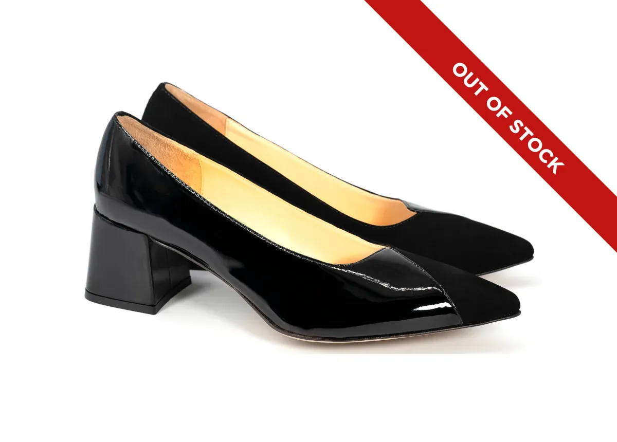 Woman Shoe Pump in Black Suede Leather and Patent